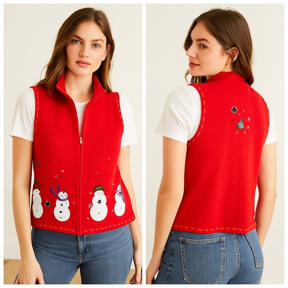 Christopher & Banks Snowman Christmas Sweater Vest Zip up – Women’s Large  L - Picture 1 of 12